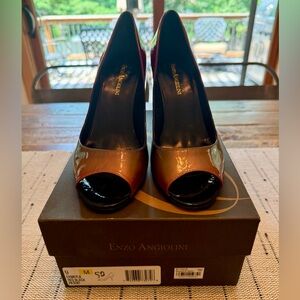 Enzo Angiolini - Women's Black, Tan, & Red Peep-Toe Pumps - Size 9